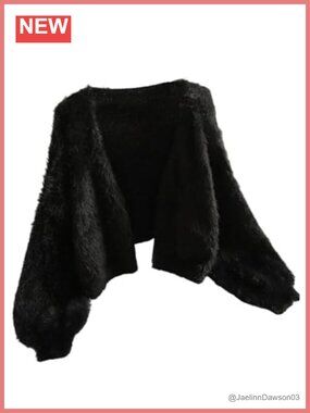 Plus Size Fuzzy Cropped Cardigan V Neck Chunky Sweater Fall